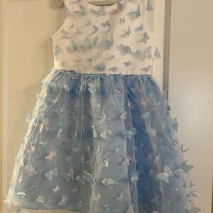Little Angels White and Blue Butterfly Embellished Dress